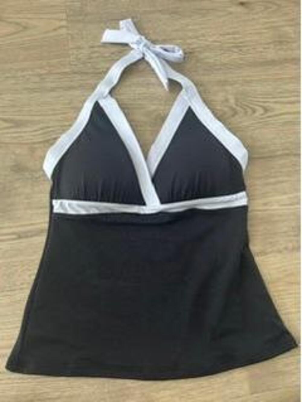 Bleu Rod Beattie Womens Halter Tankini Top Black White Trim Size 8 NWT